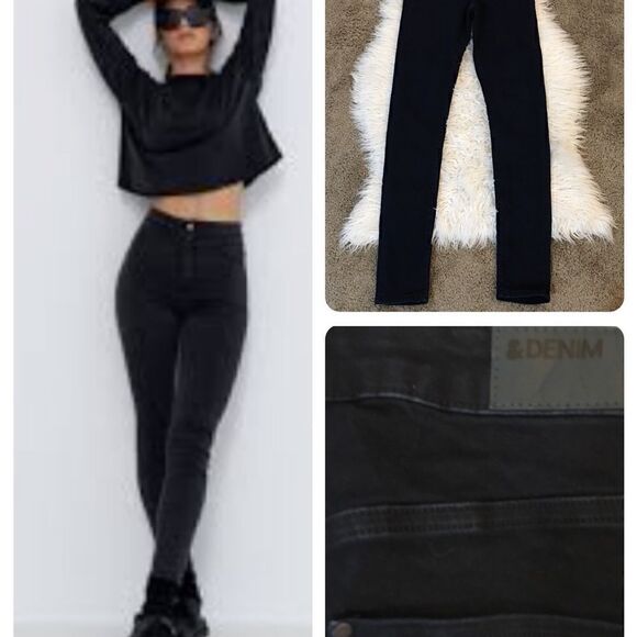 H&M &DENIM SUPER DARK WASH INK BLUE, DARK HARDWARE SKINNY! TALL - Picture 1 of 8